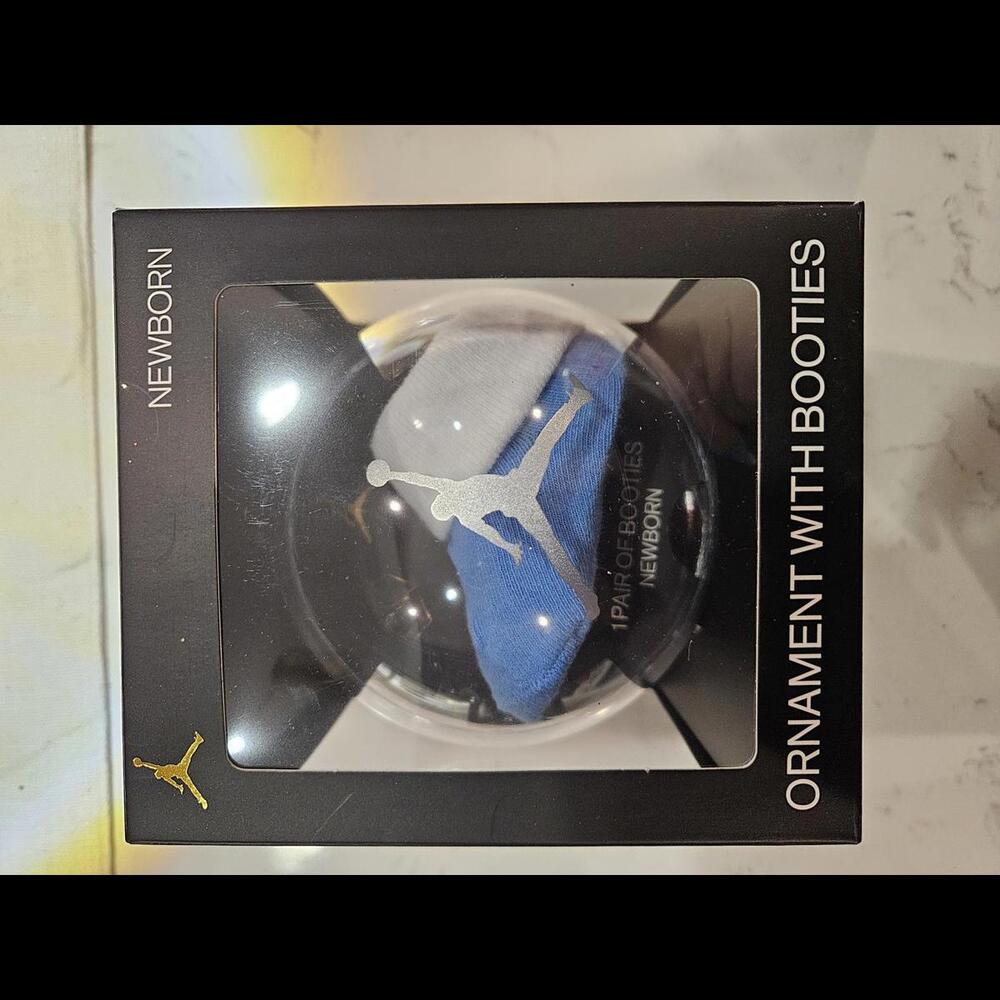Jordan Blue Baby Booties with clear ball ornament NWT